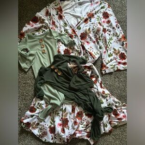 Caden Lane maternity robe and 2 baby knotted gowns